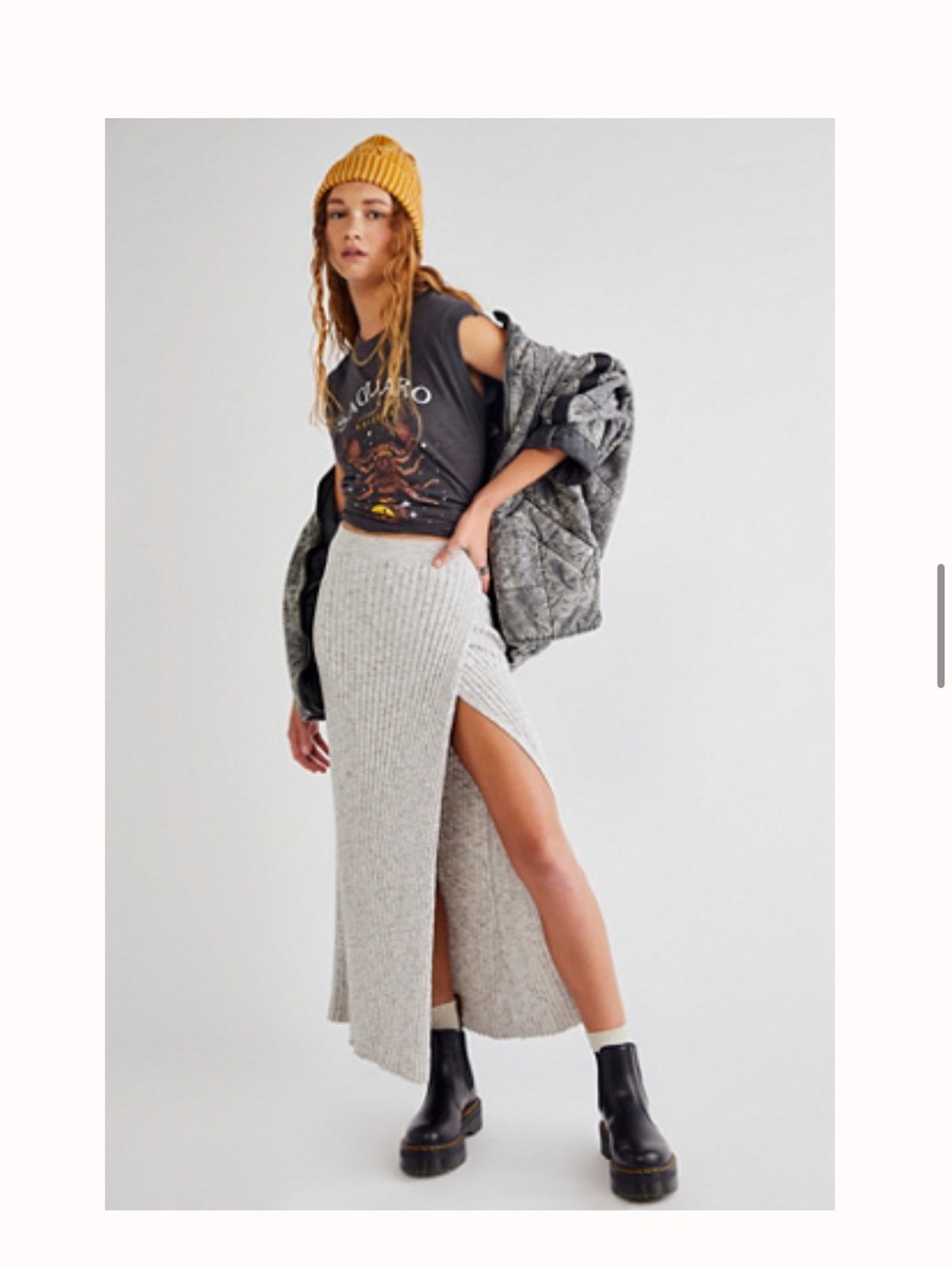 Free People Better Days Midi - Ribbed Knit Maxi Skirt - Light Gray